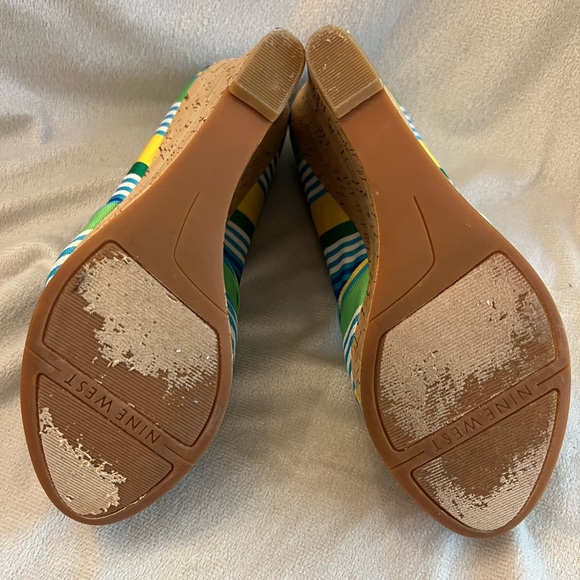 Nine West Wedge Espadrille 8.5M Blue/Green Stripe - Picture 8 of 8